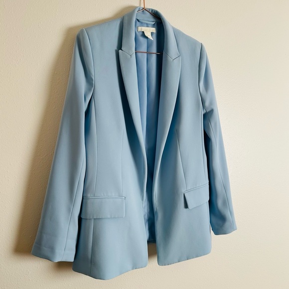 H&M straight cut blazer jacket baby blue color - Picture 9 of 11